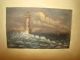Vintage Folky Oil Painting On Board Minots Ledge Lighthouse 19th C.  Great Frame Folk Art photo 1