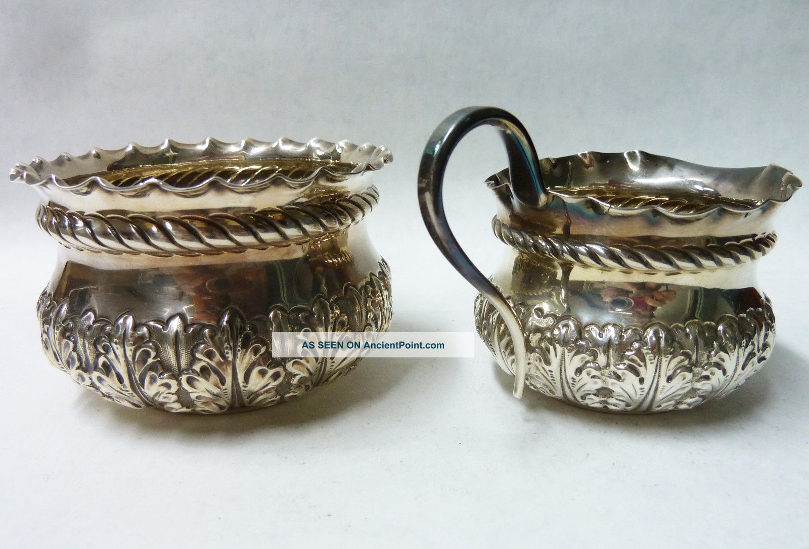 Matching Antique Solid Silver Sugar Bowl London 1896 & Cream Jug 1895 - 131g Tea/Coffee Pots & Sets photo