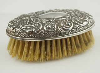 Ladies Sterling Silver Hallmarked 925 Bristle Grooming Brush Oval Top Repousse photo