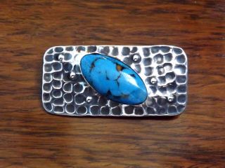 Antique Arts & Crafts Silver And Turquoise Enamel Brooch - C.  1910 photo