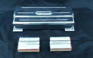 Vintage 3 Piece Art Deco Footed Cigarette Box With 2 Matching Match Holders photo