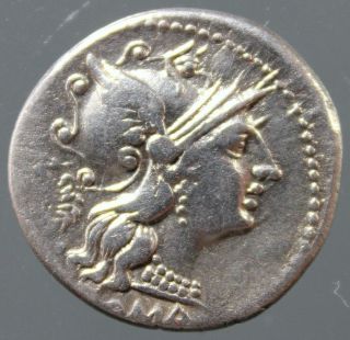 C.  Servilius M.  F. ,  Silver Denarius,  Helmeted Roma,  Dioscuri,  Horses,  136 Bc photo