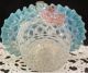 Victorian Art Glass Basket Opalescent Waffle Blue Crimped Edge Raised Flowers, Other Antique Glass photo 6