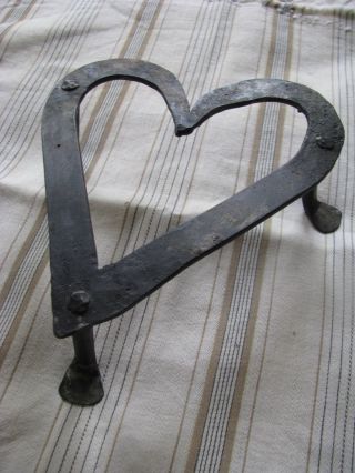 Antique Early 19th C Heart Shaped Footed Trivet American Folk Art photo