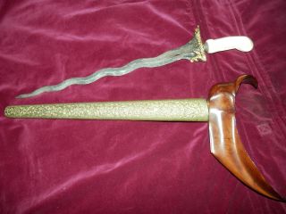 15th Century Keris Gold Singo Barong Sword With Old Gading Handle photo