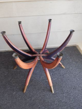 Vtg Mid Century Wood Brass Spider Leg Folding Coffee Side Table Base Only photo
