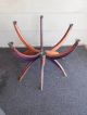 Vtg Mid Century Wood Brass Spider Leg Folding Coffee Side Table Base Only Mid-Century Modernism photo 1