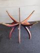 Vtg Mid Century Wood Brass Spider Leg Folding Coffee Side Table Base Only Mid-Century Modernism photo 5