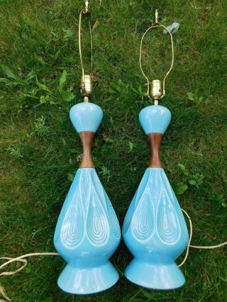 Gorgeous Turquoise Mid - Century Table Lamps photo