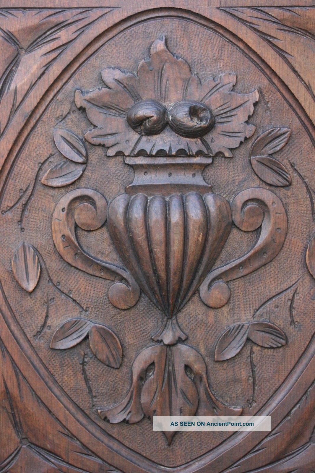 19thc Wooden Oak Panel With Fruits,  Urn,  Leaves & Other Carving C1880s Other Antique Woodenware photo