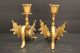 Vintage Antique Ornate Figural Solid Brass Griffin Dragon Candle Sticks Metalware photo 1