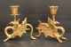 Vintage Antique Ornate Figural Solid Brass Griffin Dragon Candle Sticks Metalware photo 2