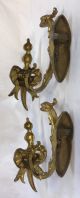 Pair Antique French Gilt Ormolu Cast Brass Castle Curtain Drapes Tie Backs Hooks & Brackets photo 10