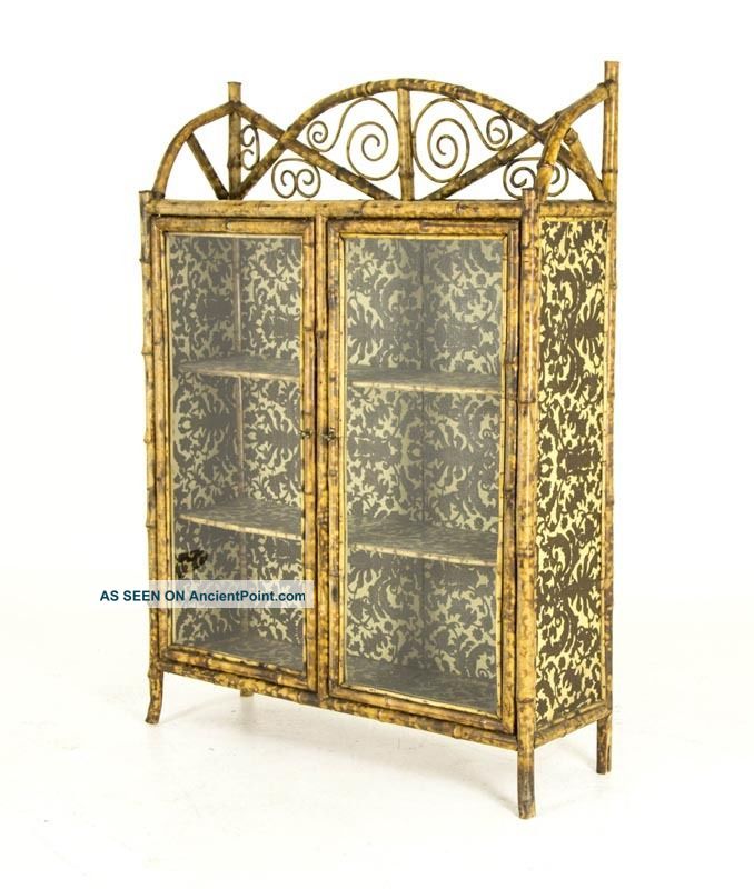 B564 Antique Scottish Victorian Bamboo Two Door Bookcase,  Cabinet,  Etagere 1800-1899 photo
