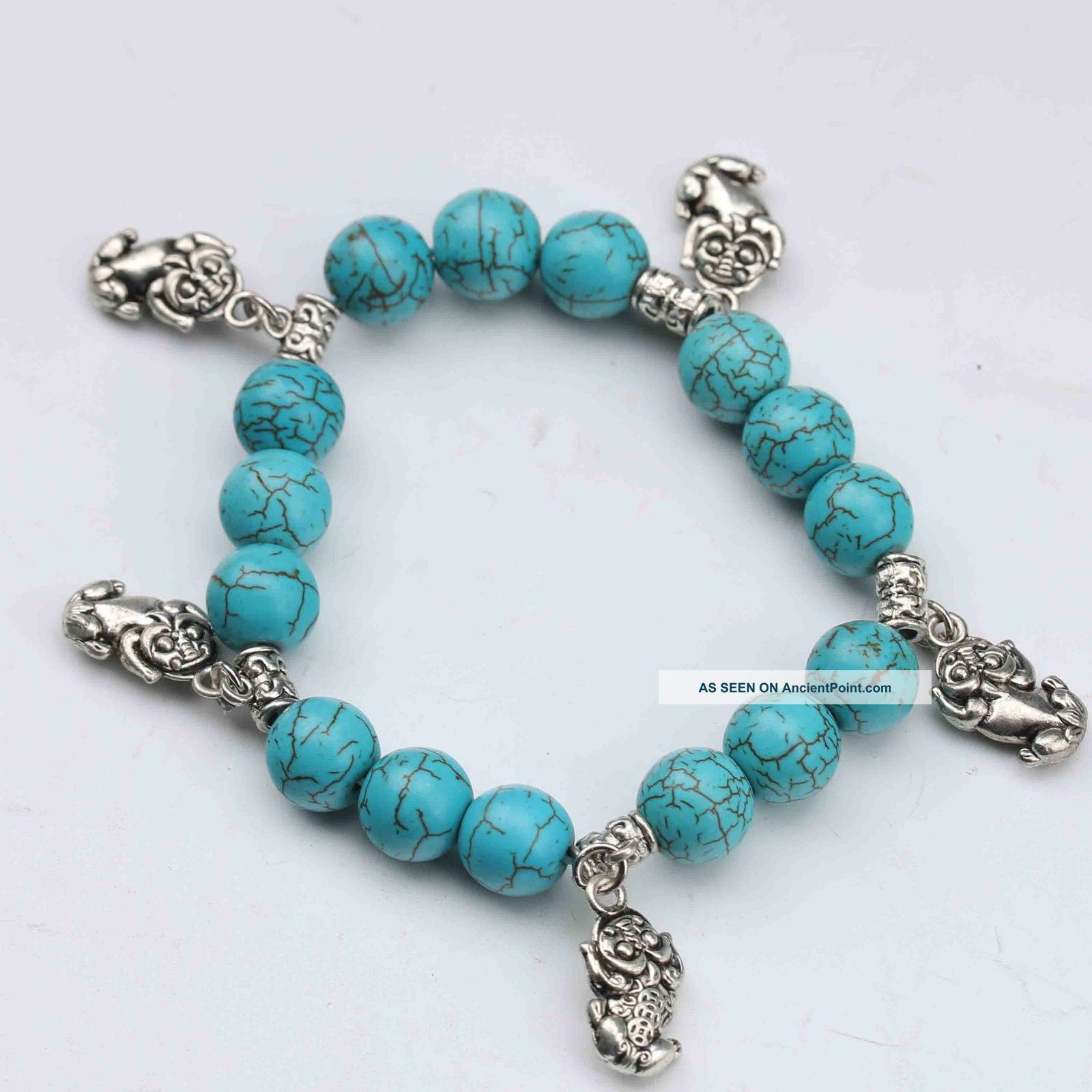 100 Natural Turquoise & Tibet Silver Handwork Chinese Zodiac Bracelet - - Tiger Bracelets photo
