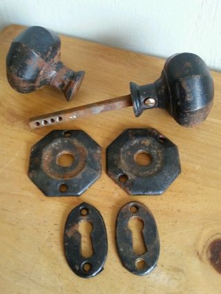 Victorian Cast Iron Door Knobs Handle & Key Hole Architectural Antique Old Iron photo