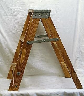 Old Vintage Primitive Wooden 2 Step Folding Stool Ladder Shabby Country Farm Dcr photo