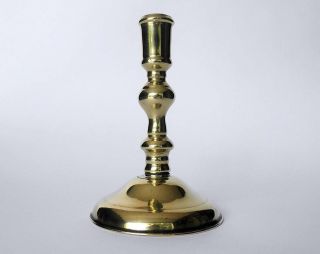 Early Hump Base Brass Candlestick,  Possibly French Or Spanish,  1700 photo