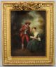 Antique 18thc O/c Oil Painting Flute Player & Singing Woman,  Gold Gilt Frame Nr Wind photo 1