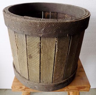 Primitive Antique Wooden Slat Farm Bucket Dry Goods Firkin photo