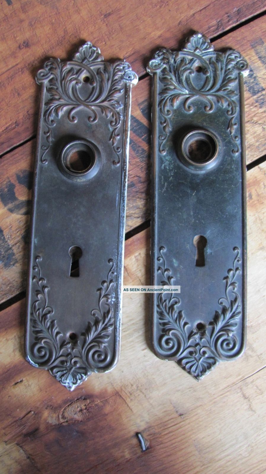 Antique Brass Floral Door Backplates And One Door Knob Matching
