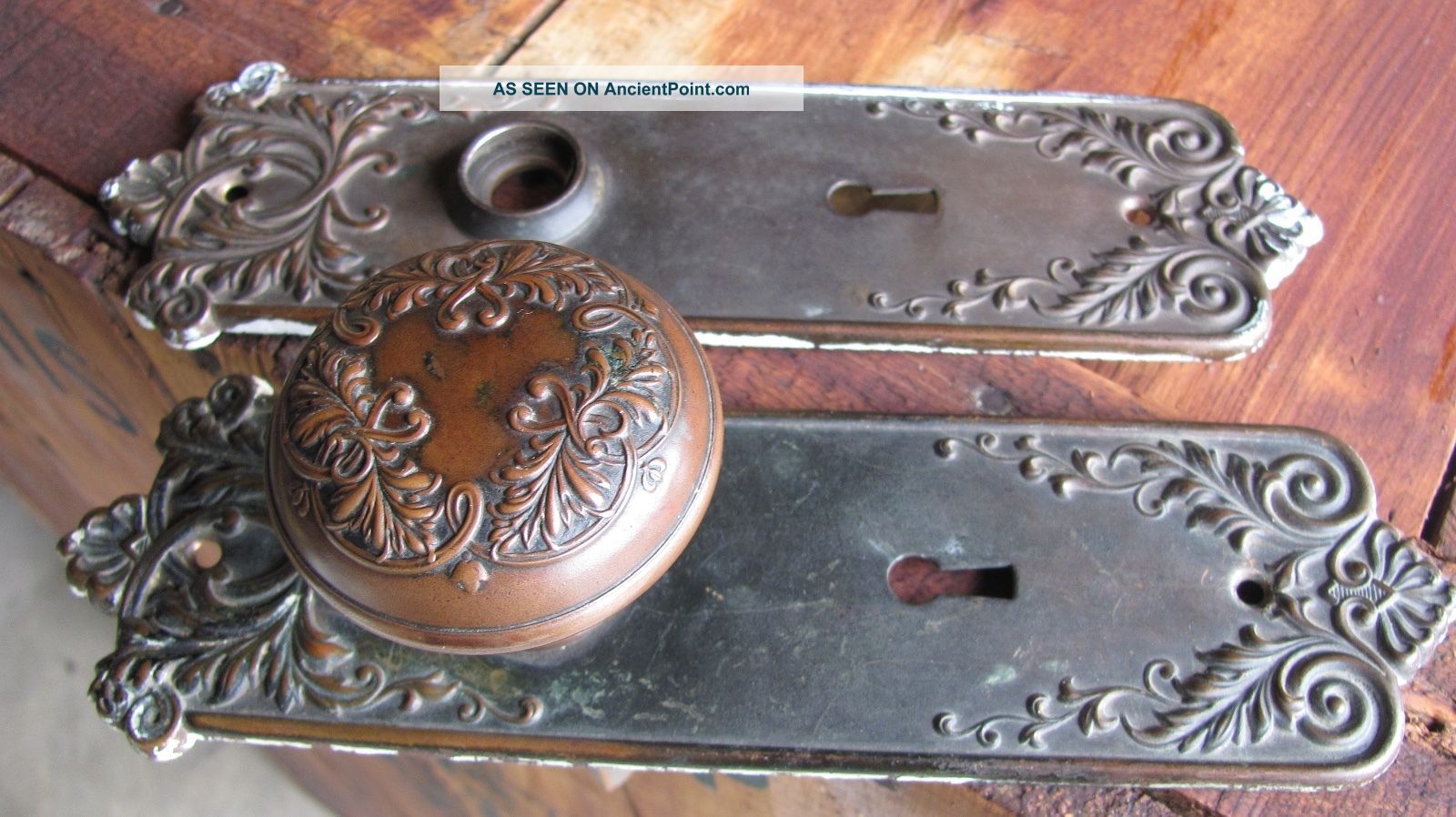 Antique Brass Floral Door Backplates And One Door Knob Matching