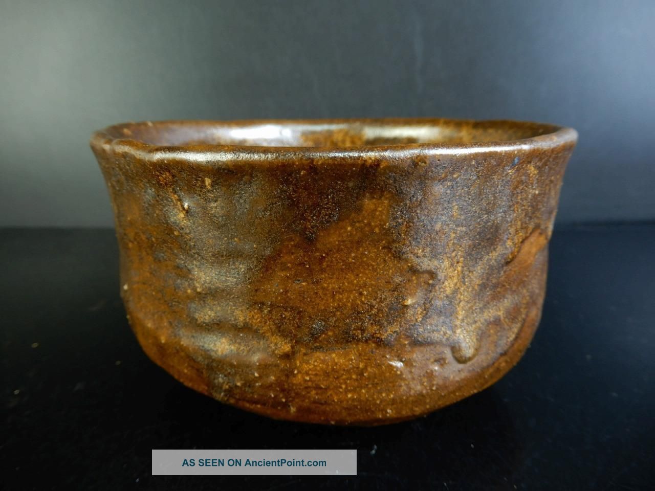 H3917: Japanese Seto - Ware Brown Glaze Tea Bowl Green Tea Tool,  Auto Bowls photo