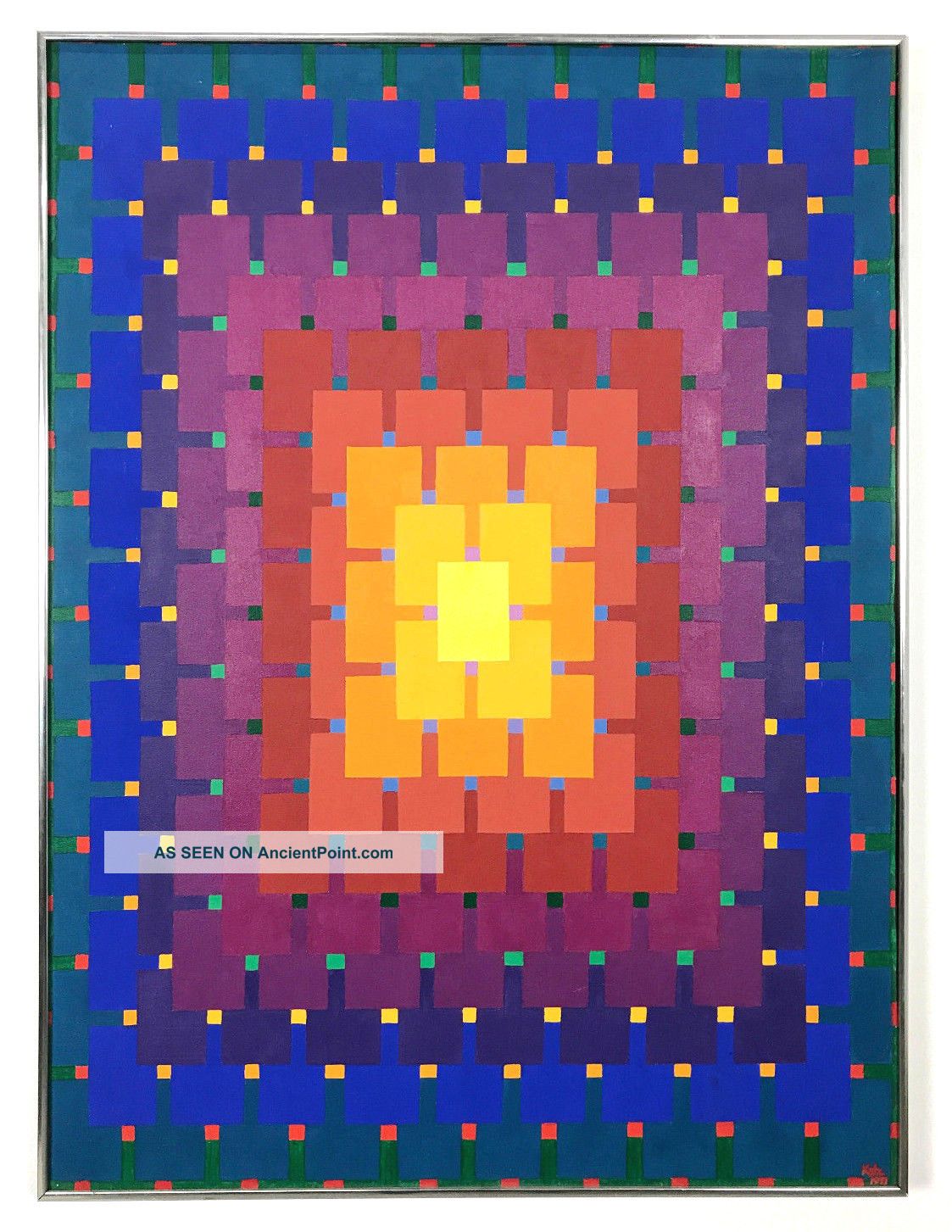 40x30 Vintage Abstract Geometric Painting Mid Century Modern Op Art ' 71 Mid-Century Modernism photo