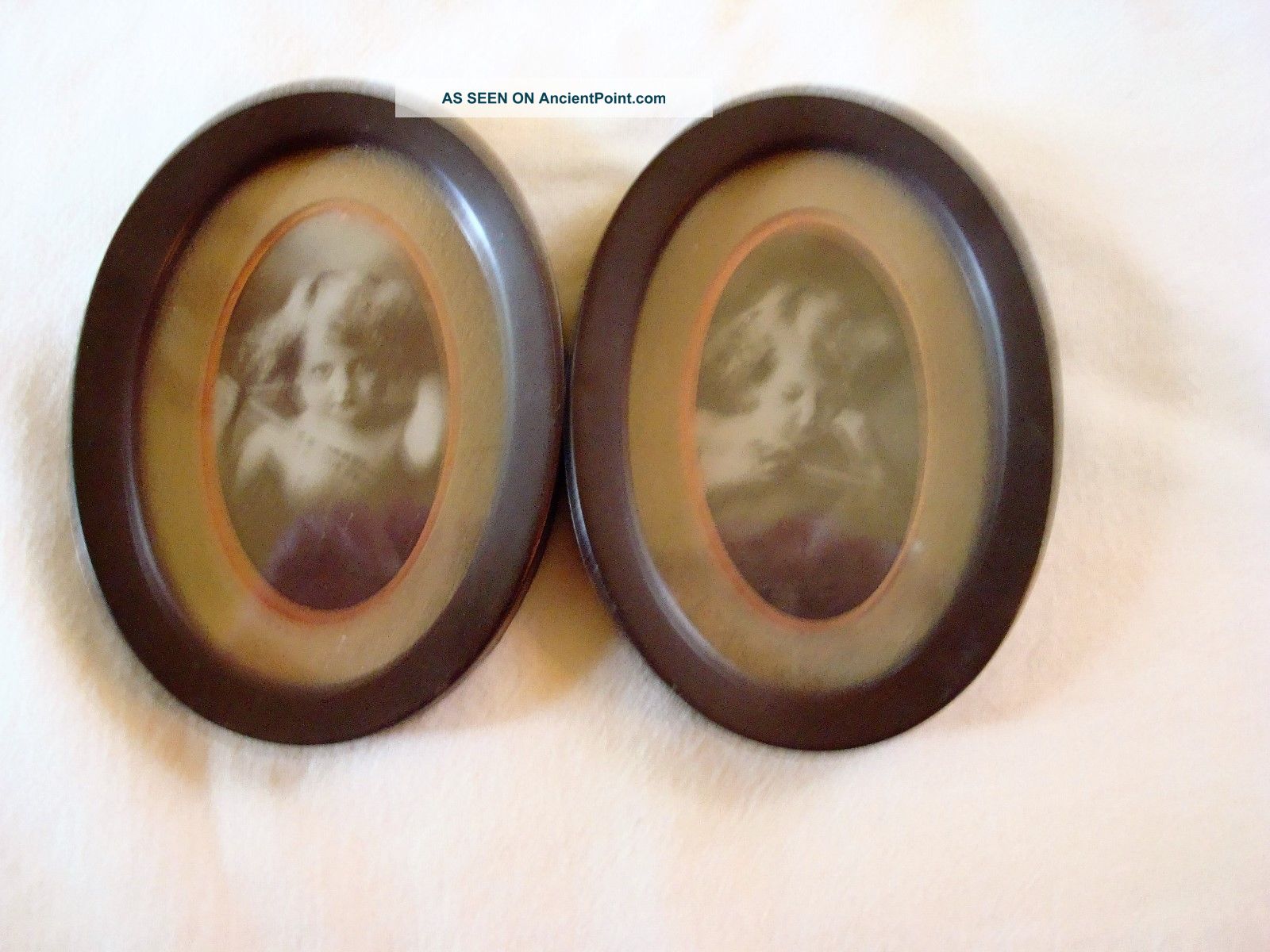 Antique Vintage Victorian Pair Oval Pictures Of Cupid Awake & Asleep Dated 1897 Victorian photo