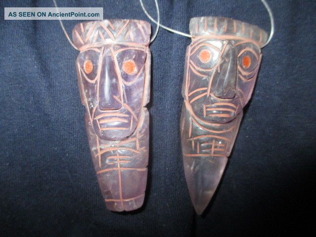 Chavin Pretty 2 Head Of Warrior Pendant Amethyst,  Necklace,  Precolumbian,  Moche The Americas photo