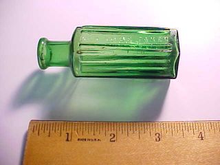 1880s Antique Blue Green 6 Sided Ribbed Miniature Poison Bottle 1 Ounce Vg, photo