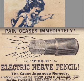 1884 Electric Nerve Pencil Toothache Japanese Pain Remedy Advertising Trade Card photo