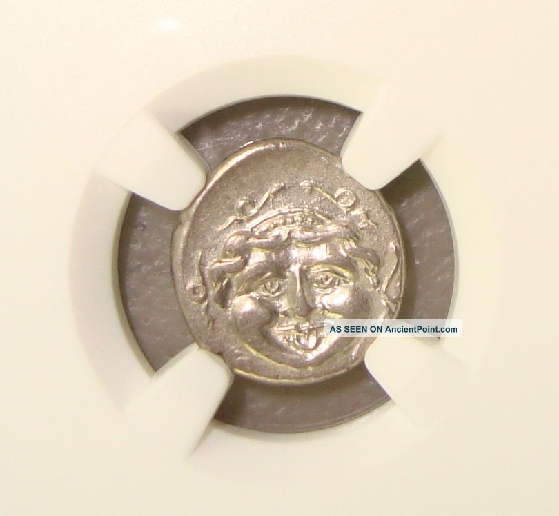4th Cent Bc Mysia,  Parium Ancient Greek Gorgon Silver Hemidrachm Ngc Xf Edge Cut Greek photo