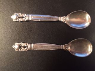 Sterling Silver George Jensen Salt (&/or Pepper) Spoons Acorn Pattern photo