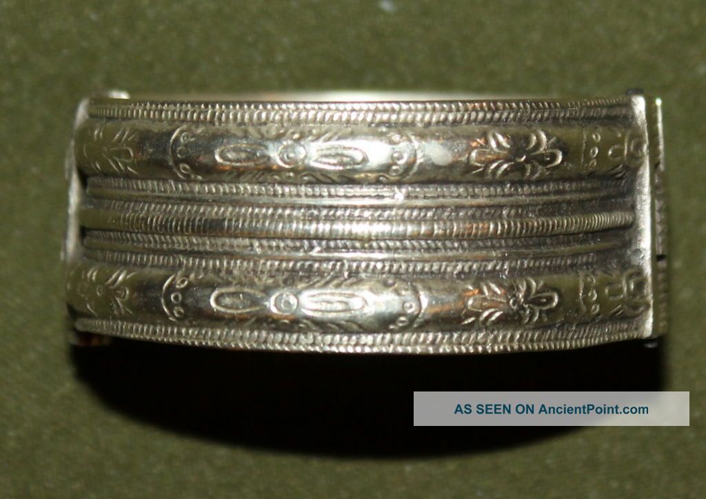 Antique Medieval Greek Floral Cuff Hinged Silver Bracelet Greek photo