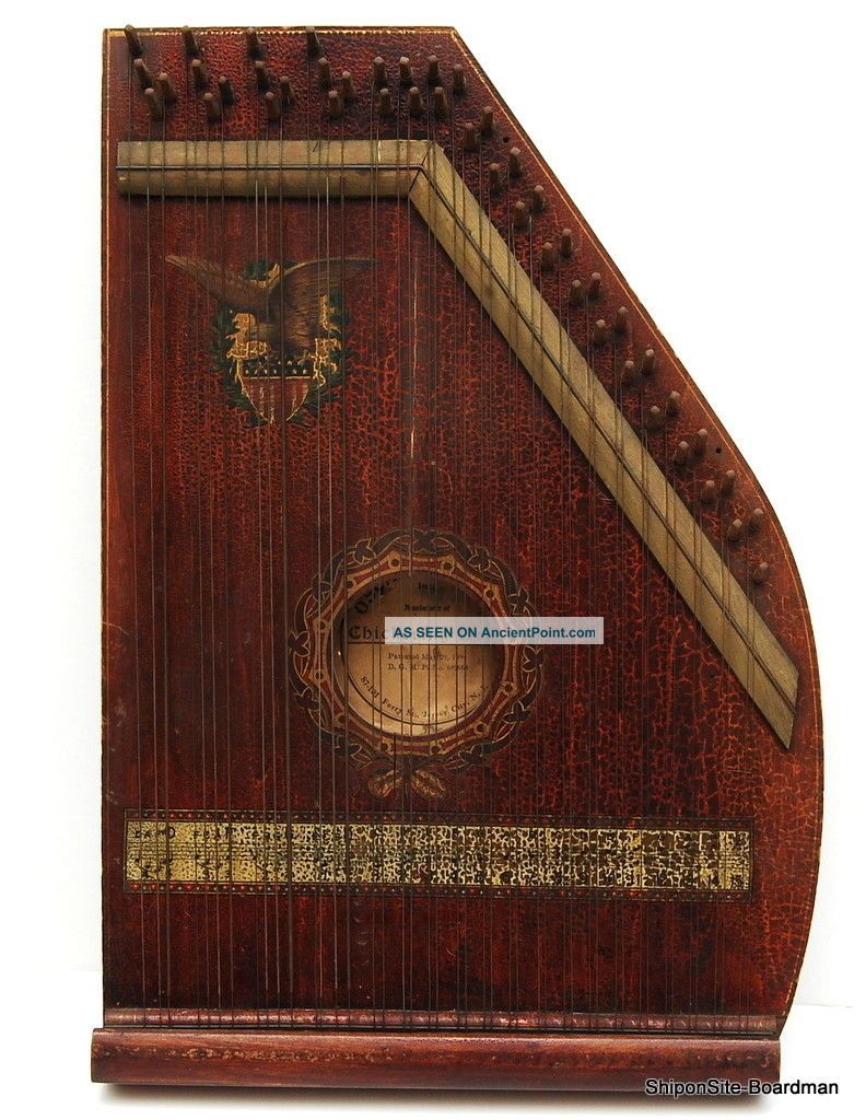Oscar Schmidt Chickering Harp Eagle Emblem Pat.  1894 String photo