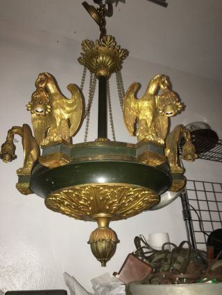 Antique Bronze French Empire Style Chandelier With Eagles,  Early 1900 ' S photo