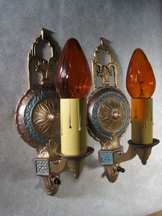 Sconces Antique Cast Metal 1920`s Pair (2) Fully Restored Look & photo