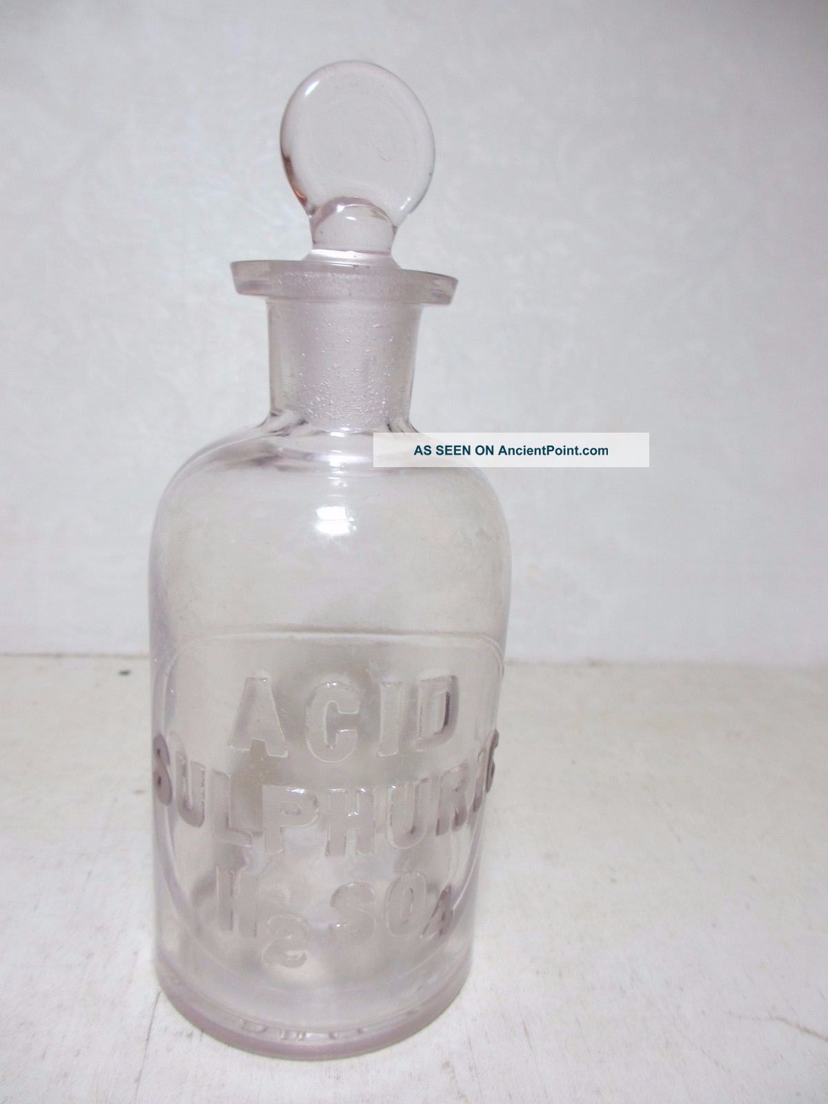 Antique Apothecary Clear Bottle & Stopper Acid Sulphuric H2so4 By Whitall Tatum Bottles & Jars photo