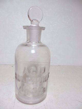 Antique Apothecary Clear Bottle & Stopper Acid Sulphuric H2so4 By Whitall Tatum photo