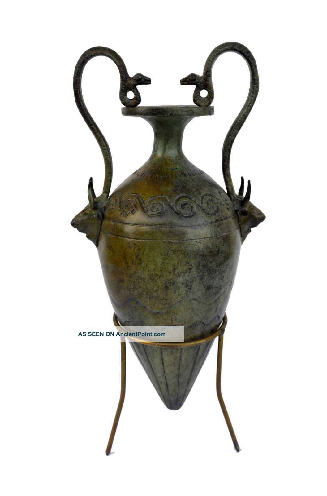 Ancient Greek Bronze Vase Amphora Replica Bull And And Snake Handle Artifact Reproductions photo