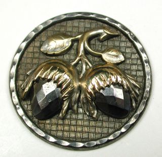 Antique Steel Button Detailed Brass & Cut Steel Hazelnut Design - 1 & 3/16 photo