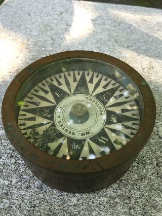 Antique Vintage Brass And Glass Wm Senter & Co Dry Card Compass 19th Century photo