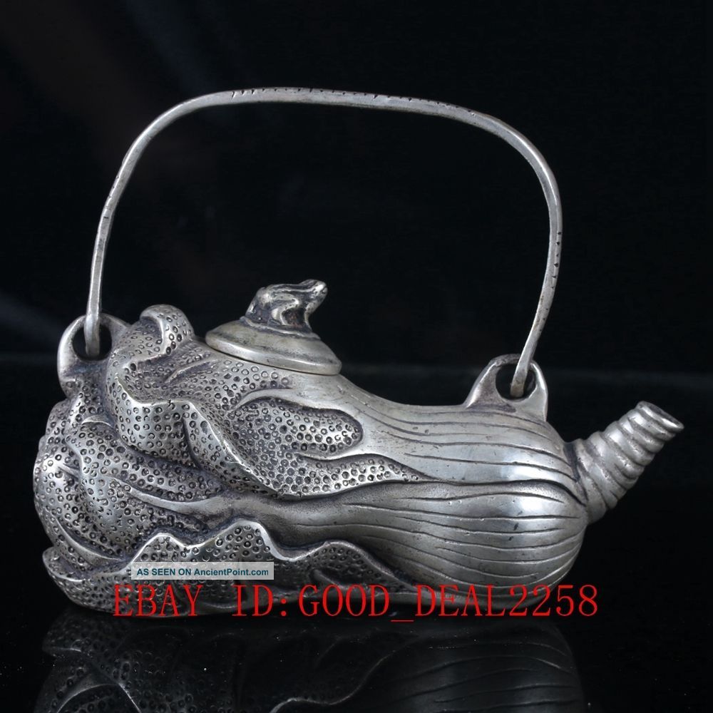 Old Chinese Silve Copper Hand Carved Cabbage Teapot Teapots photo