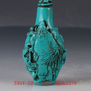OLD CHINESE TURQUOISE RESIN PURE HAND CARVED ANCIENT PEOPLE SNUFF BOTTLE