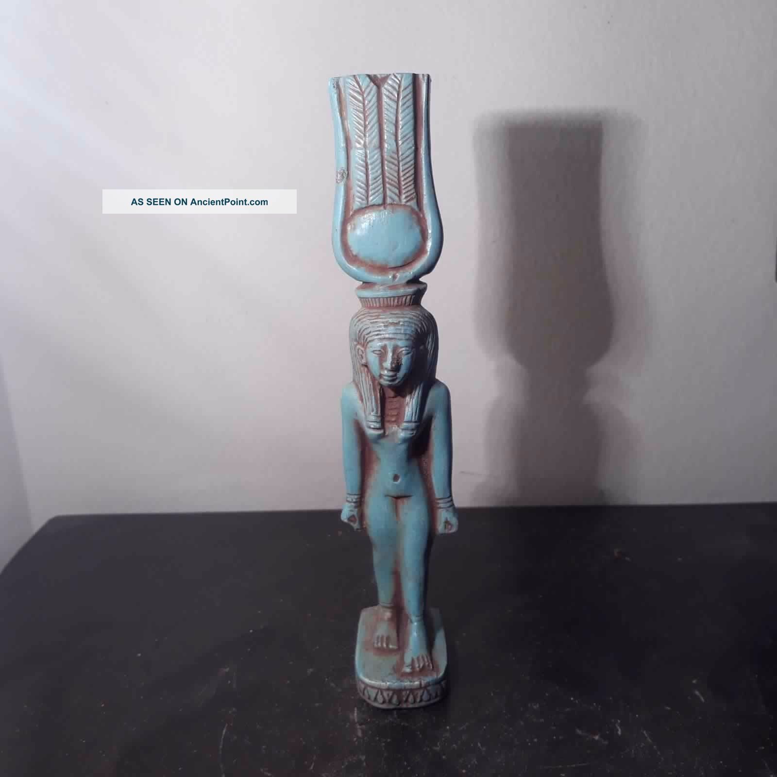Rare Antique Ancient Egyptian Statue Goddess Isis Wearing Sun Disk (1530 - 1450 Bc) Egyptian photo