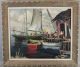 Vintage 1959 Bird Spencer Newman Jersey Seascape Docked Boats Oil Painting Other Maritime Antiques photo 1