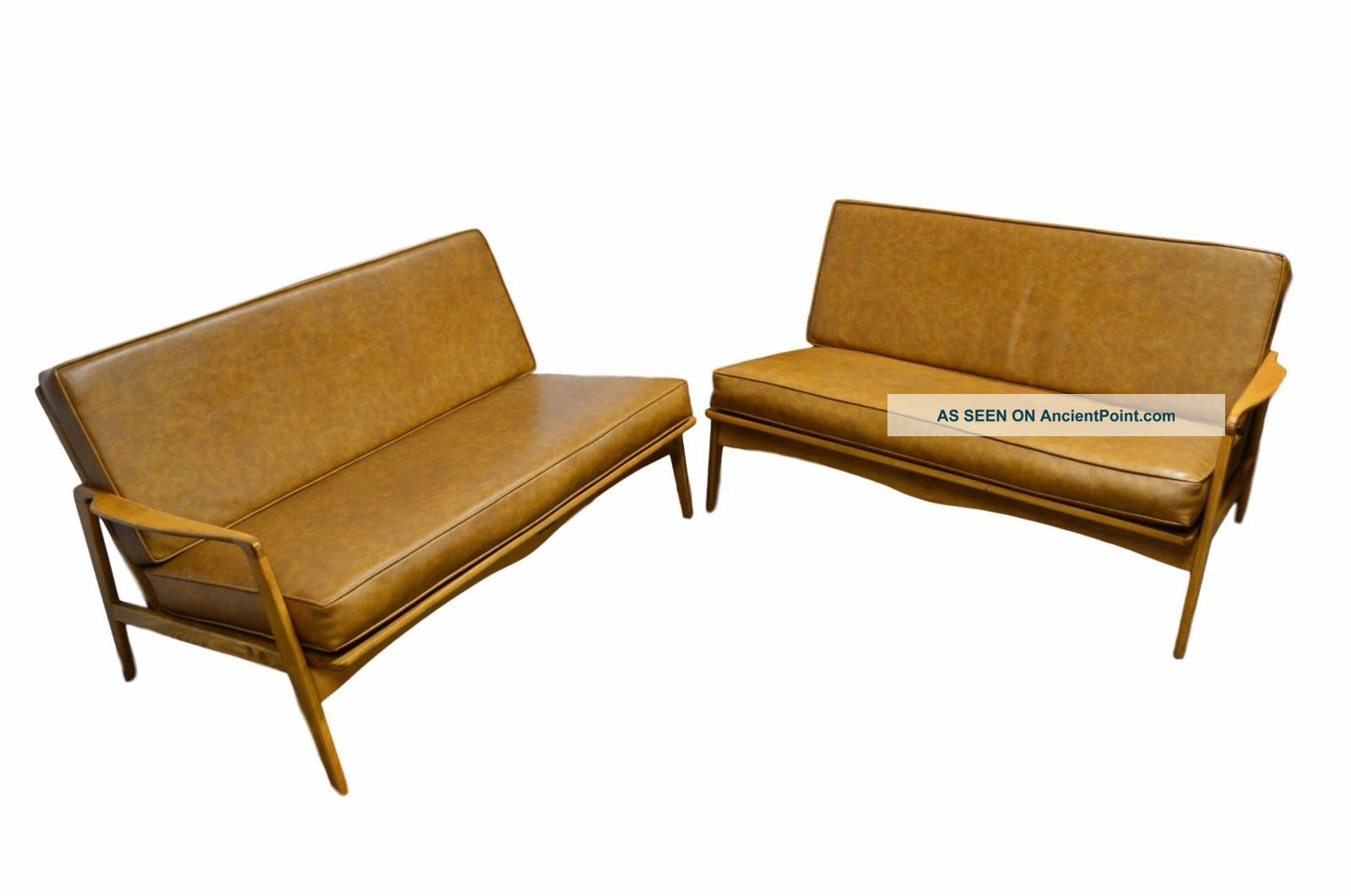 Mid Century Modern 2 Part Maple Knock Down Sofa Couch Post-1950 photo
