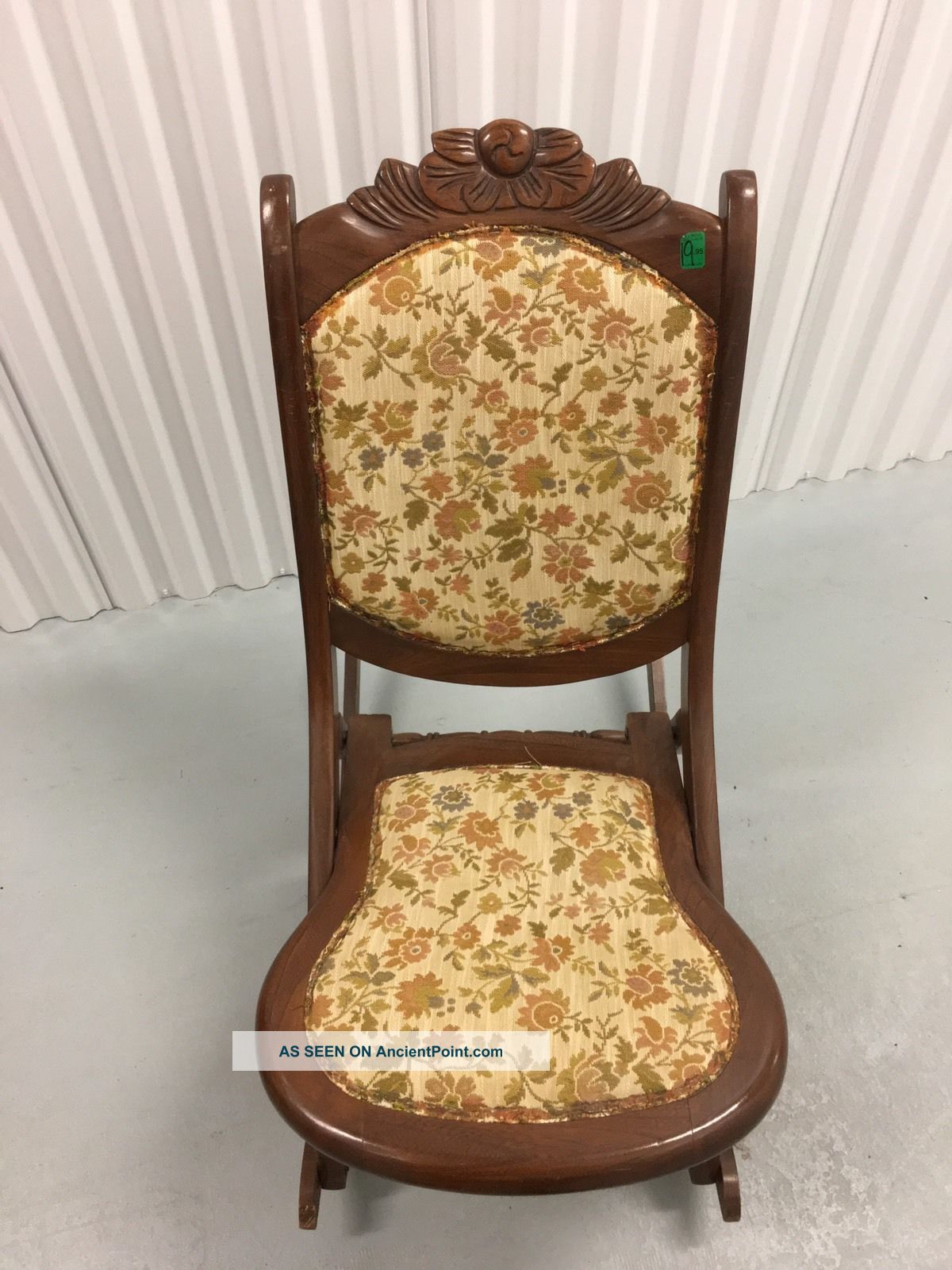 Antique Vintage Wooden Folding Rocker Rocking Chair Tapestry Victorian 1900-1950 photo