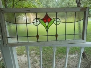 V - 507 Older & Large Transom Leaded Stained Glass Window From England photo